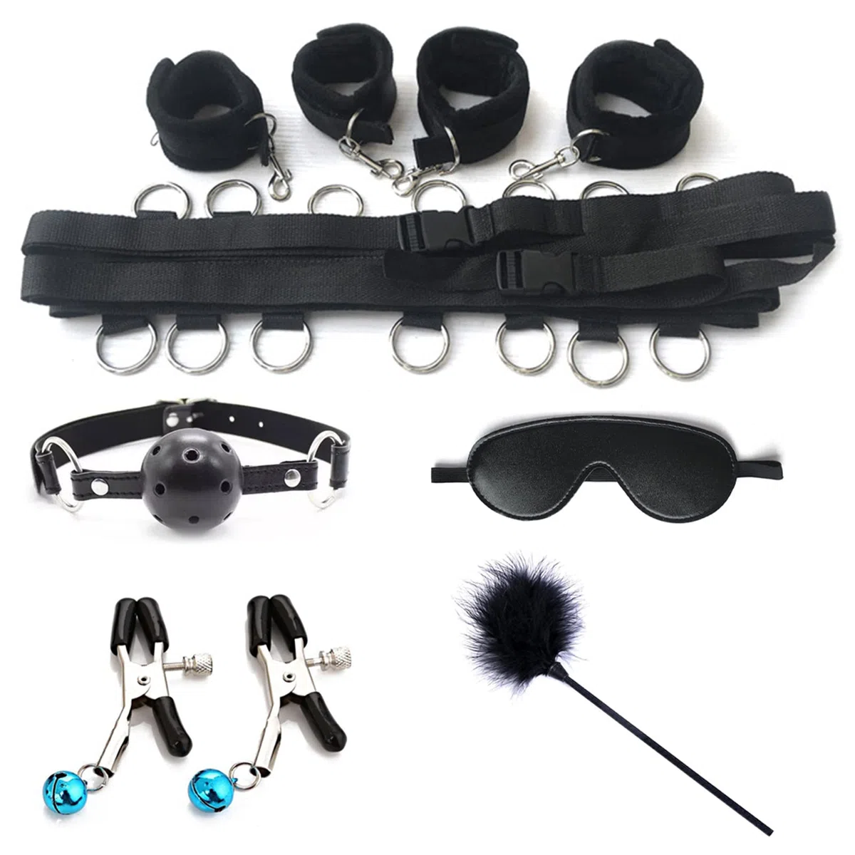 Qoosea Kits de Bondage 7 Pièces SM Set Sextoyse Couple Plaisir BDSM Parfait pour Les Débutants, Ensemble de Jouets Sexuels Menottes Masque pour Les Yeux Laisse Pour Couple