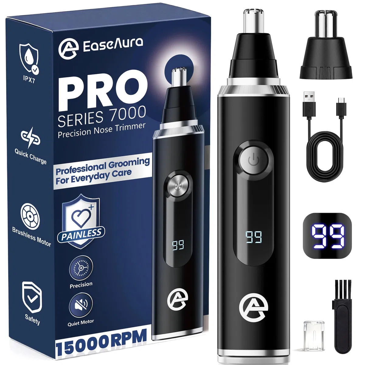 Tondeuse Nez Oreilles Homme & Femme, Rasoir Nezs Rechargeable, Coupe Poils Nez et Oreilles, Tondeuse Poil de Nez Tête Arrondie, Épilateur Nez Précision, LED Display, IPX7