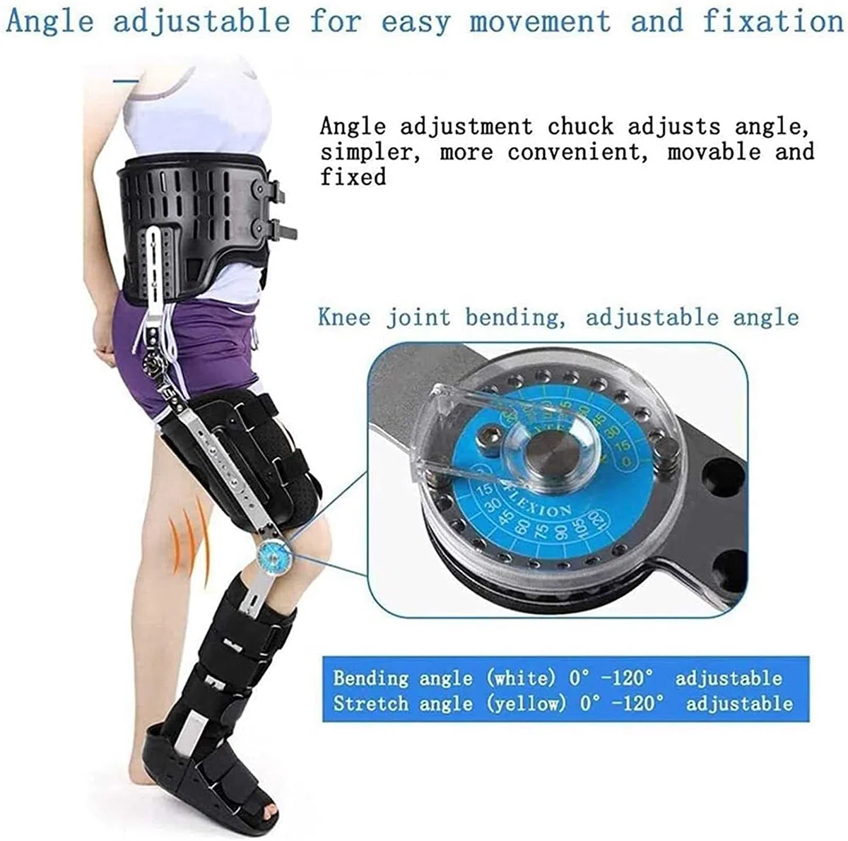 Orthèse de Fixation du Pied Réutilisable, Articulation Hanche Genou Cheville Pied Brace Support pour Cuisse Jambe Fracture Pied et Orthèses des Membres Inférieurs Genou Cheville