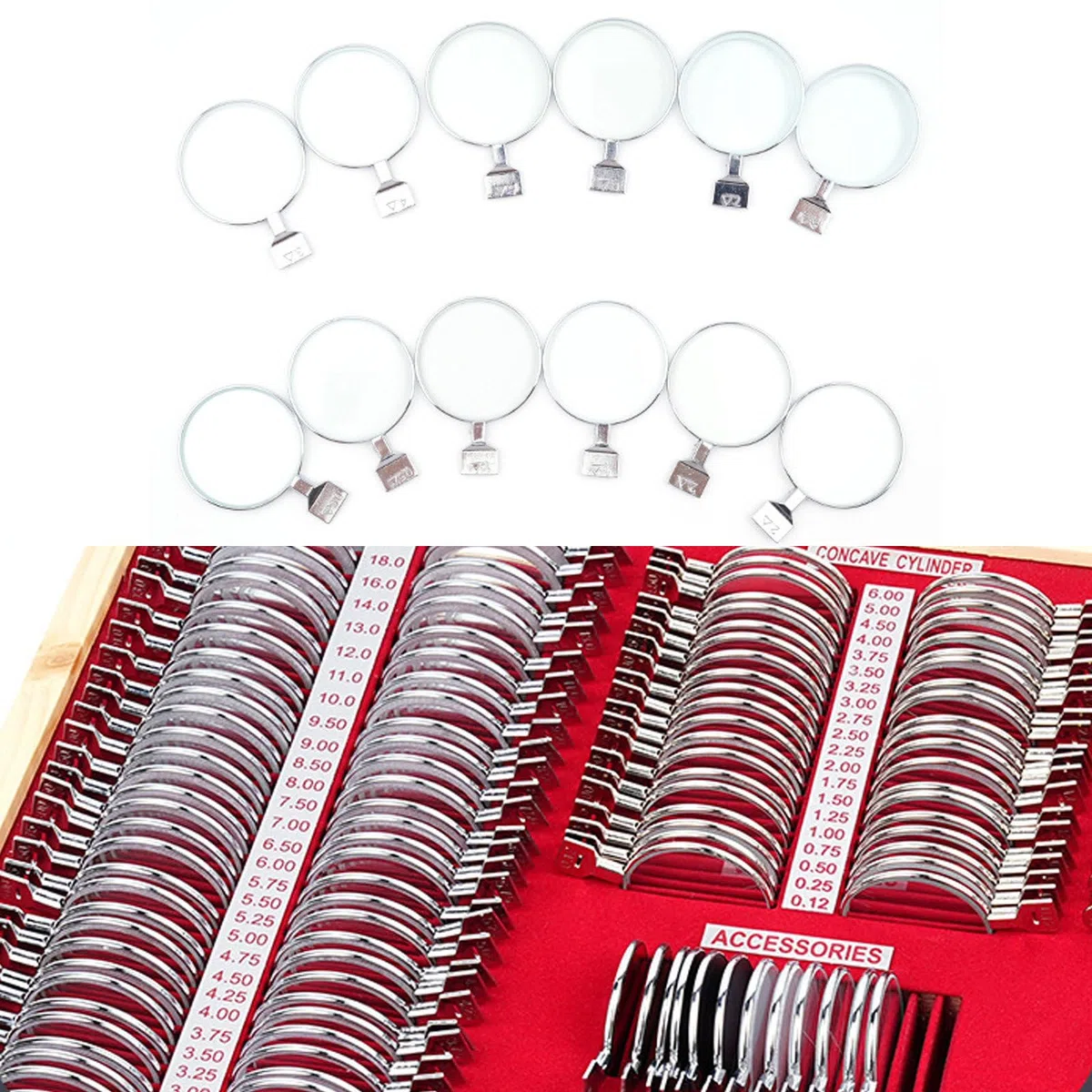 Kit de Lentilles d'Essai Optique, 266 Pièces Kit d'Optométrie, Kit d'Optométrie de Lentille Optique Précise, Kit d'Optométrie à Jante Métallique, Cadre d'Essai d'Optométrie