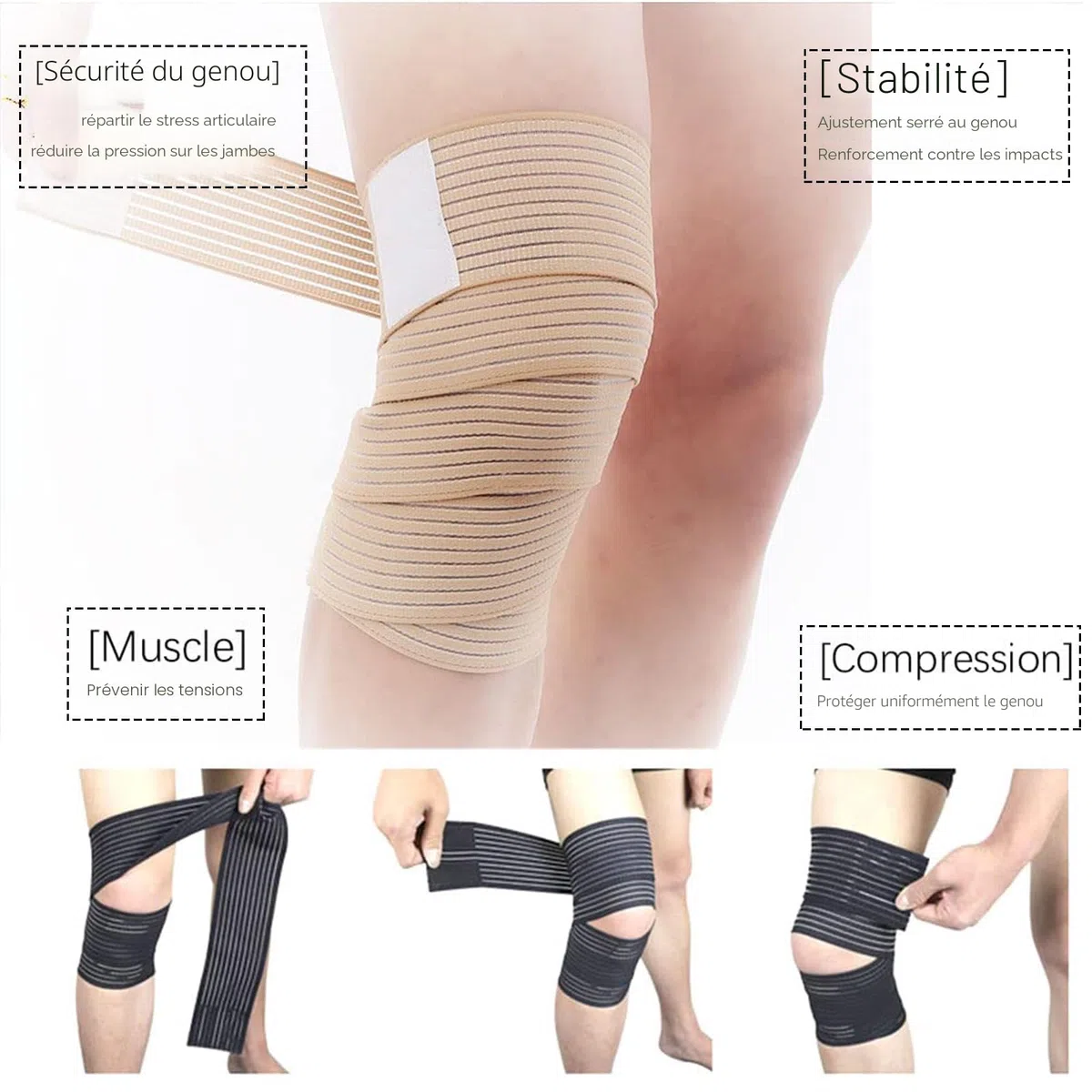Ideal Swan Bande Contention, 4 Pièces Bande Compression Manchon Compression Mollet Bandage Autoadhésif, Bande Compressive Manchon de Compression Genoux Genouillère réglable avec compression
