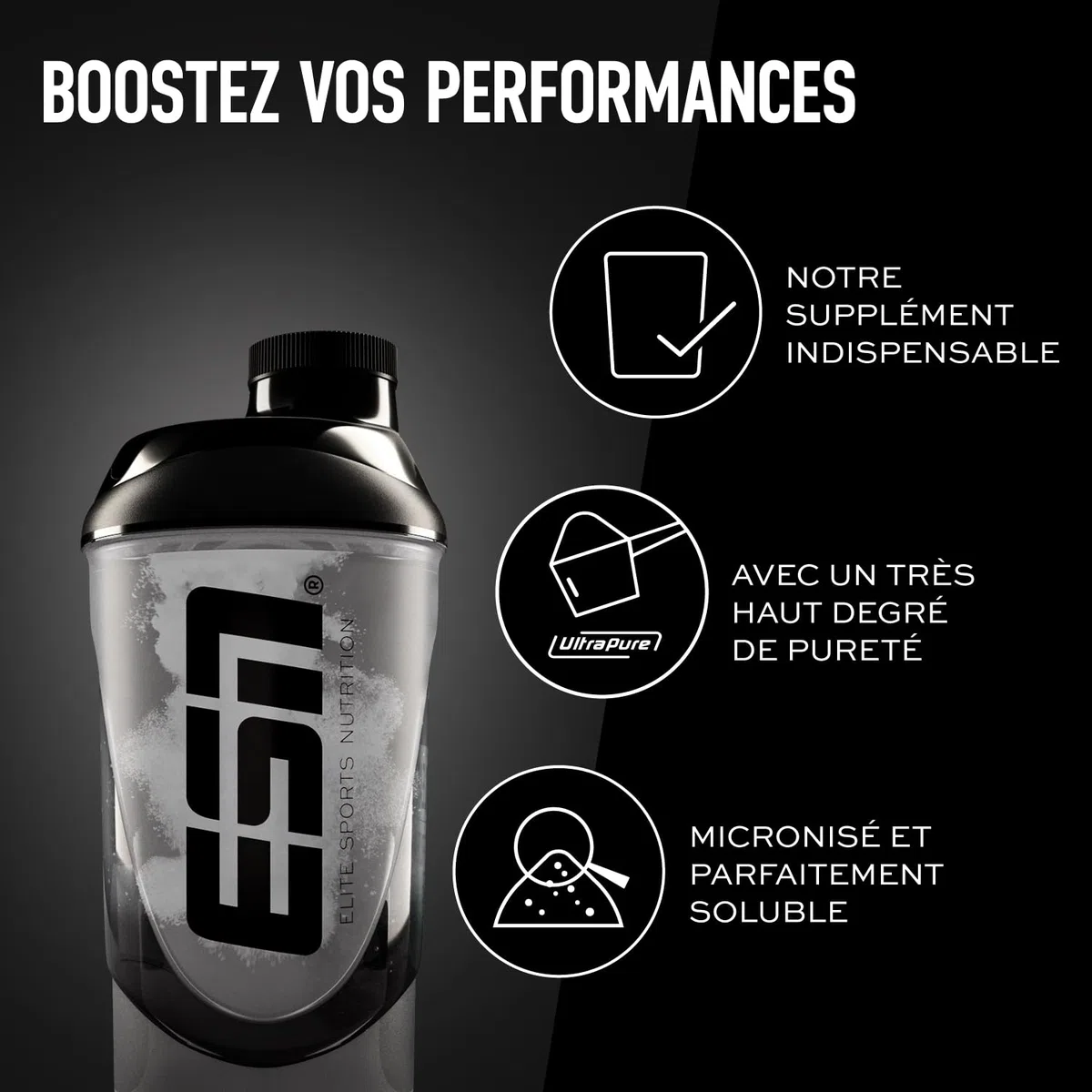 ESN Créatine monohydrate ultra pure, 250 g, 71 portions, neutre, créatine en poudre, microfine, solubilité optimale, végétalienne - fabriquée en Allemagne