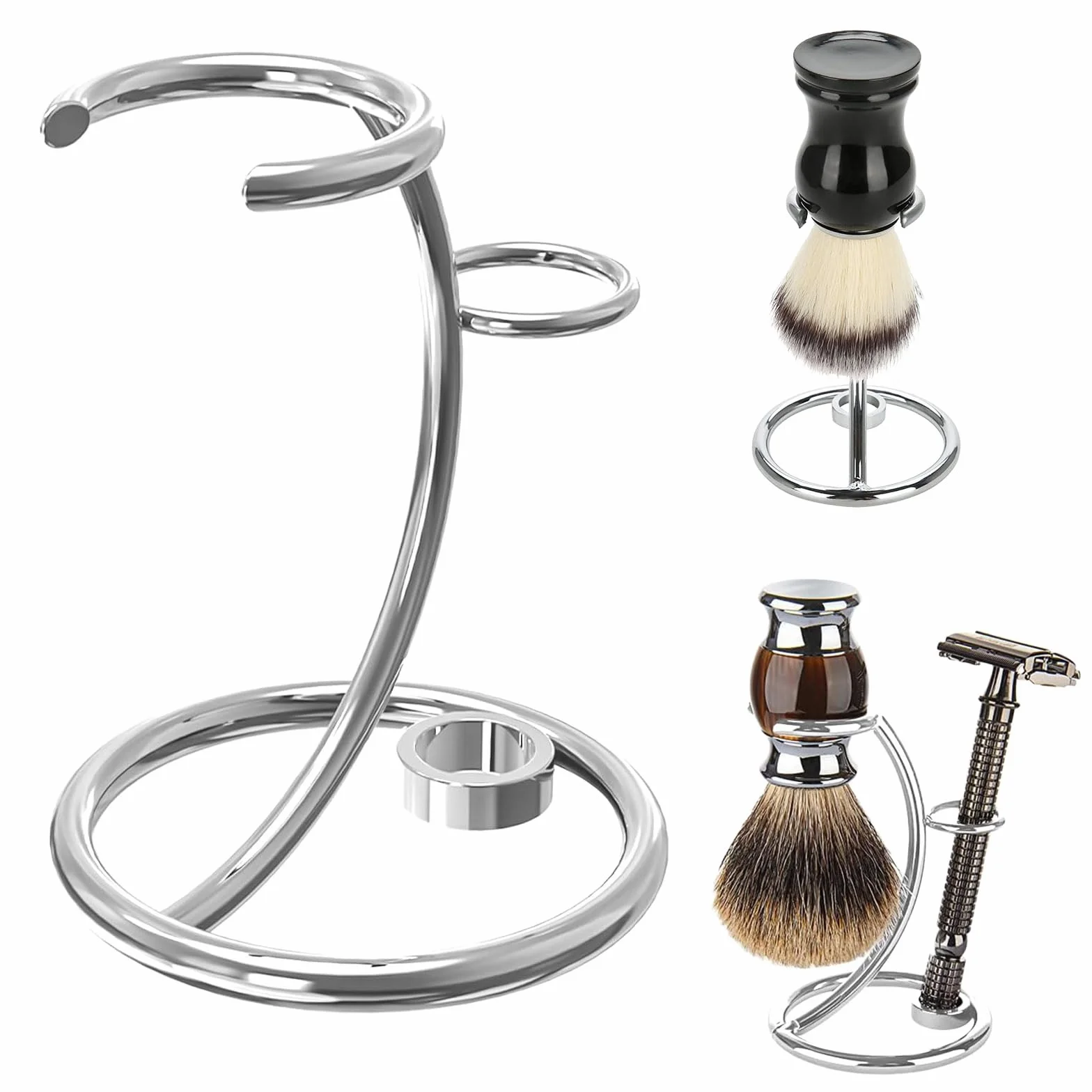 Lushly Aatpuss Support de Blaireau, Support de Rasage en Acier Inoxydable Pour Hommes, Supprt de Rasoir et de Blaireau Portable, Suppot de Blairea en Acier Inoxydable Convient Aux Cadeaux Pour Hommes