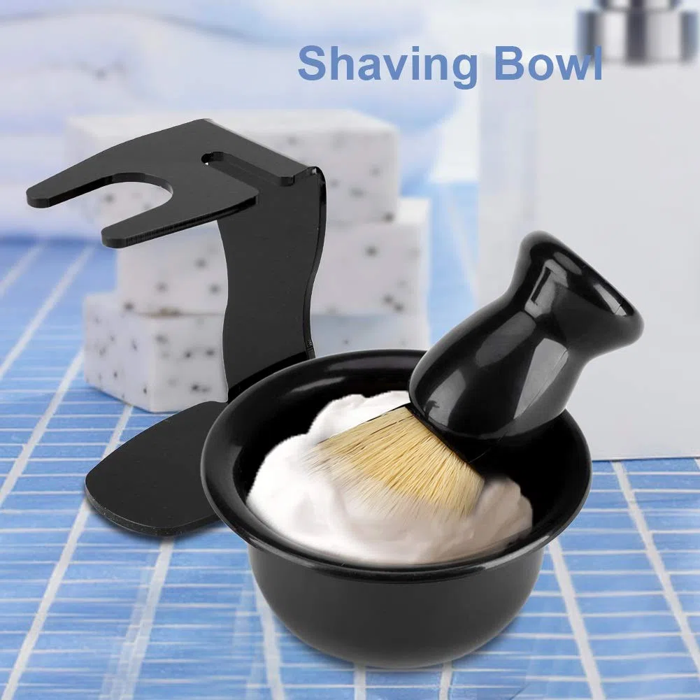 Nikou Set de blaireau - Support de pinceau + pinceau + bol de rasage pour homme