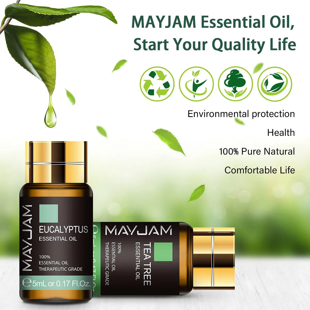 MAYJAM Coffret Huiles Essentielles 20pcs, Coffret Cadeau D'Huile Essentielle Pour Diffuseur, Humidificateur - Lavande Jasmin Eucalyptus Vanille Santal Orange Douce Rose Bergamote Et Plus