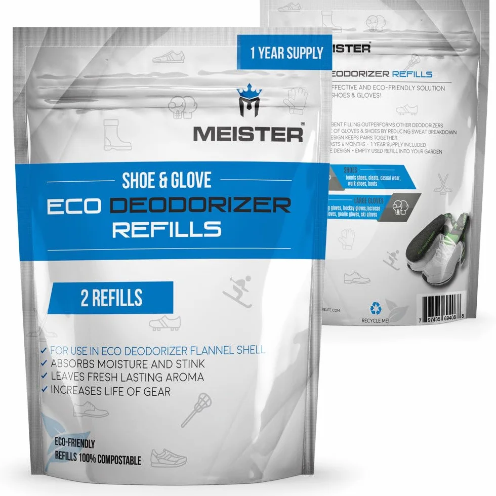 Meister Lot de 2 recharges (1 an d'approvisionnement) désodorisant écologique Shoe & Glove – Puissant, absorbe Les odeurs, Laisse Un Parfum Frais