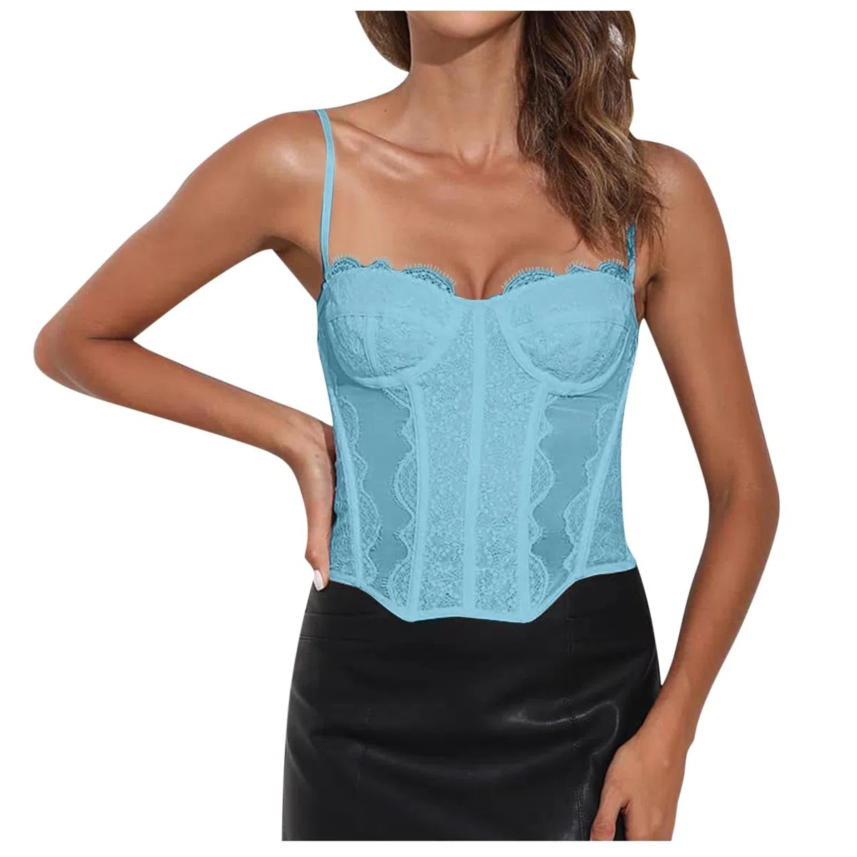 Generisch , Corset en dentelle, bustier, bretelles spaghetti, dos nu, sans os, pour fête