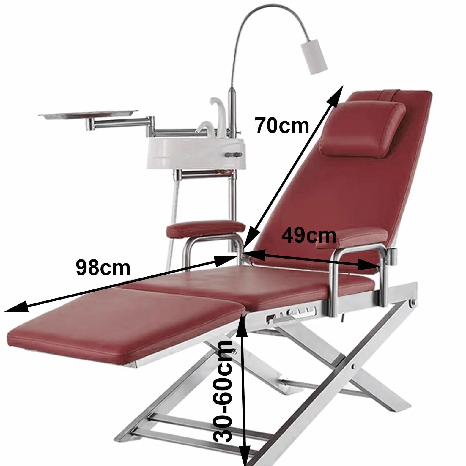 Fauteuil Dentaire Professionnel Fauteuil Dentaire Pliant Portable Avec Lampe LED Conception De Pieds De Chaise en Acier Inoxydable Rotation 360 Degrés Ergonomie(Blue)