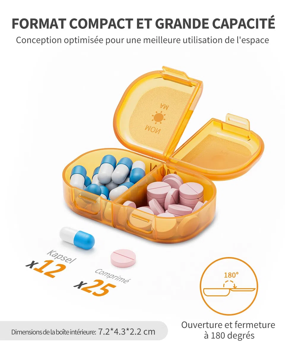ONTERATE Pilulier Hebdomadaire 2 Fois par Jour, Boîte à Pilules AM PM Matin Soir 7 Jours, Pilulier Portable et étanche à L'humidité, 14 Compartiments, Pilulier de Voyage pour Vitamines (Coloré)