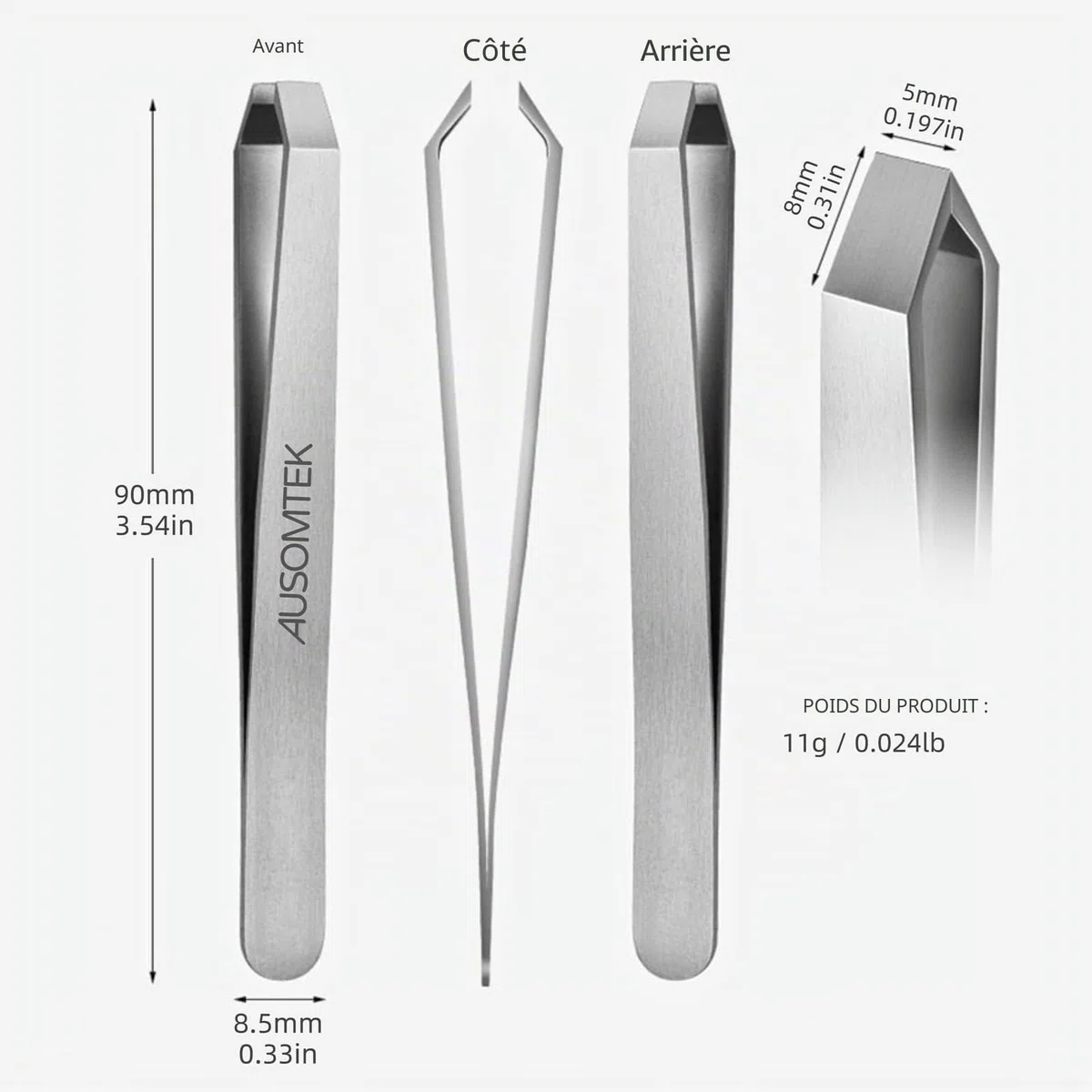 AUSOMTEK Pince à épiler à barbe – Acier inoxydable, outil d'épilation fine, pointe de 5 mm, boîte transparente