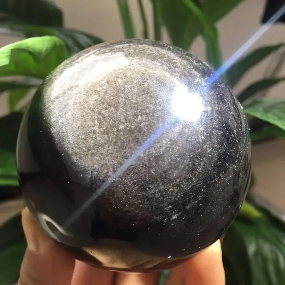 1pc 1500-1600g Silver Sheen Obsidian Sphere Crystal Ball