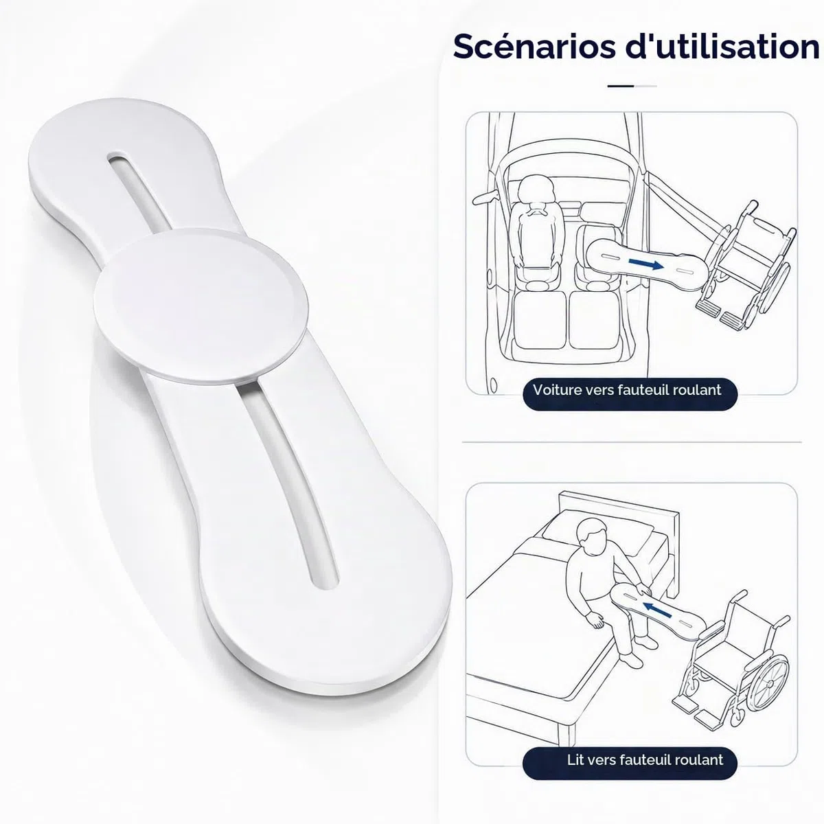 Planche de transfert incurvée pour fauteuil roulant au lit/toilette/voiture – Planche coulissante médicale pour personnes handicapées et personnes âgées | Aide au transfert de mobilité portable
