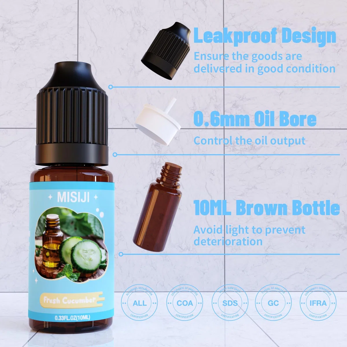 Clean Plus Huiles Essentielles, 6x10mL Huile Essentielle Diffuseurs, Humidificateurs,Nettoyage de l'océan, concombre frais, linge aloès frais, extra propre, savon à la fleur de cerisier