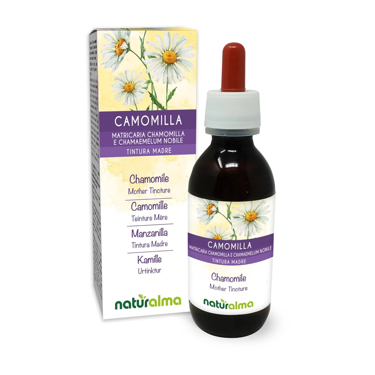 Camomille sauvage et romaine (Matricaria chamomilla et Chamaemelum nobile) fleurs Teinture Mère sans alcool Naturalma - Extrait liquide gouttes 120 ml - Complément alimentaire - Végétalien ou végan
