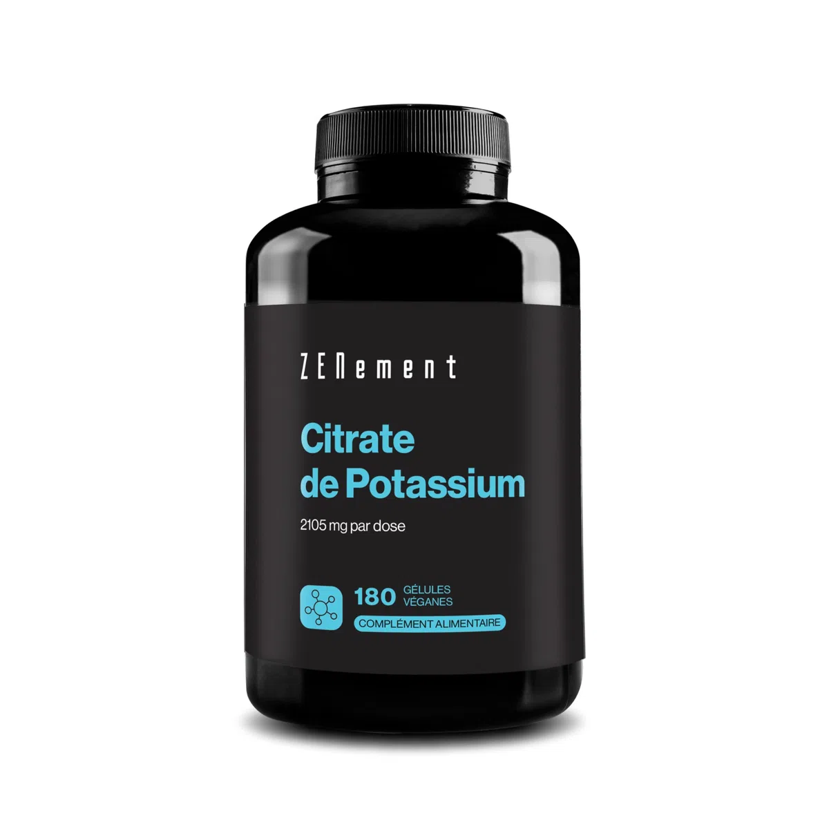 Citrate de Potassium 2105 mg par Dose (800 mg de Potassium Élémentaire en 2 gélules) – 180 Gélules pour 3 Mois – Soutien Musculaire, Nerveux et Tension Artérielle – Vegan et Sans Additifs – Zenement