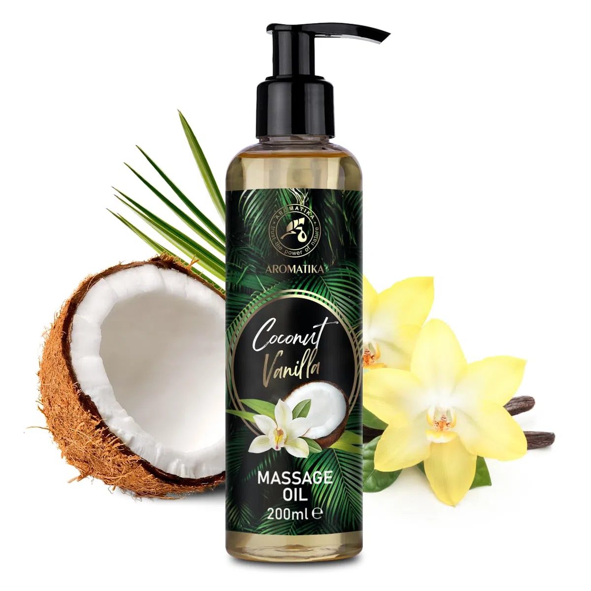 Huile de Massage Coco Vanille 200 ml - Amande, Pépins de Raisin, Jojoba, Pêche - Soin Corps Relaxant - Texture Douce