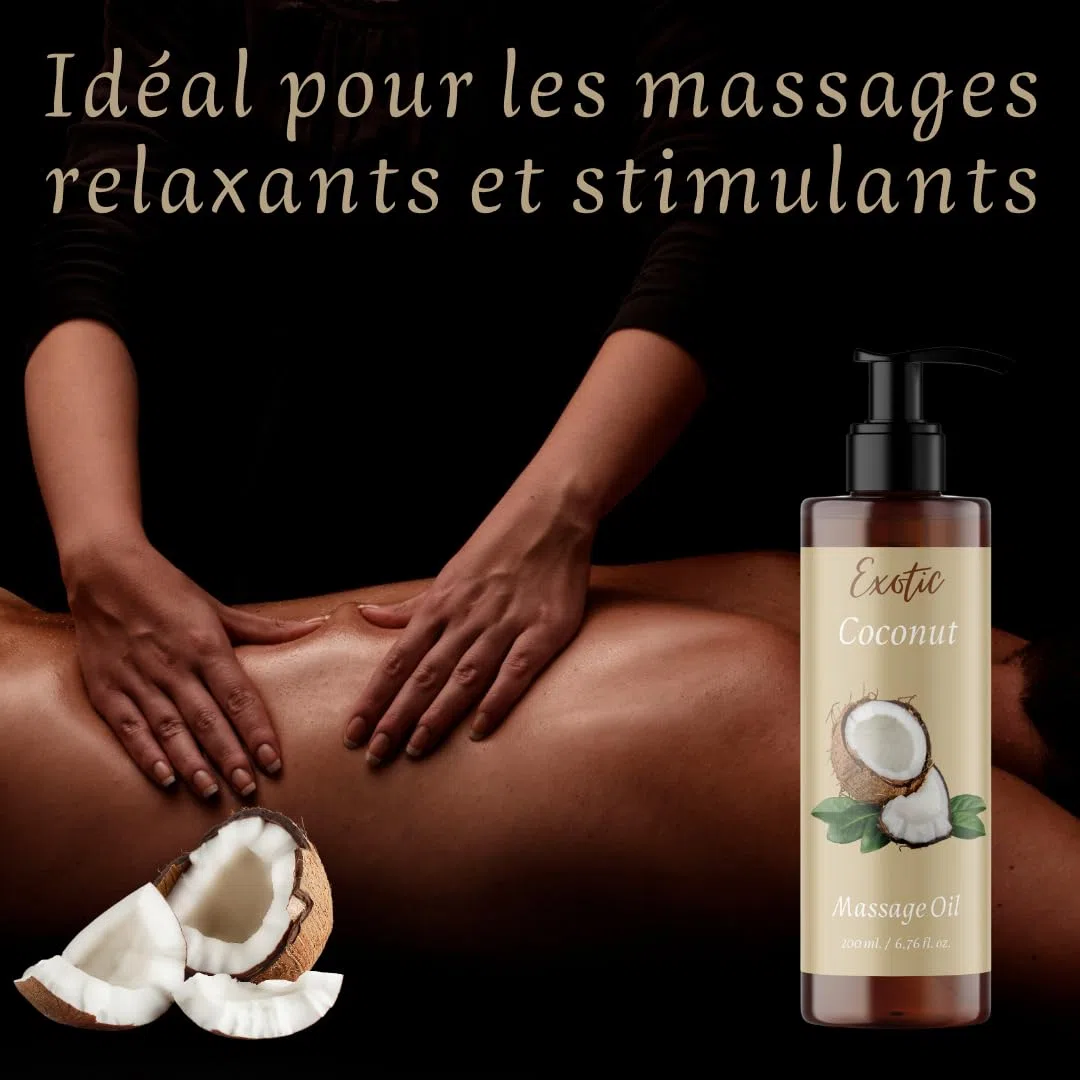QKnatur - Huile de massage relaxante à la noix de COCO - 200ml - pour des massages corporels relaxants et revitalisants. Hydratant et nourrissant
