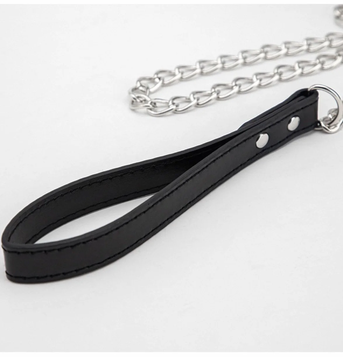 Collier À Virole En Chaîne En Cuir Noir Avec Laisse Amovible En Acier Inoxydable - K9
