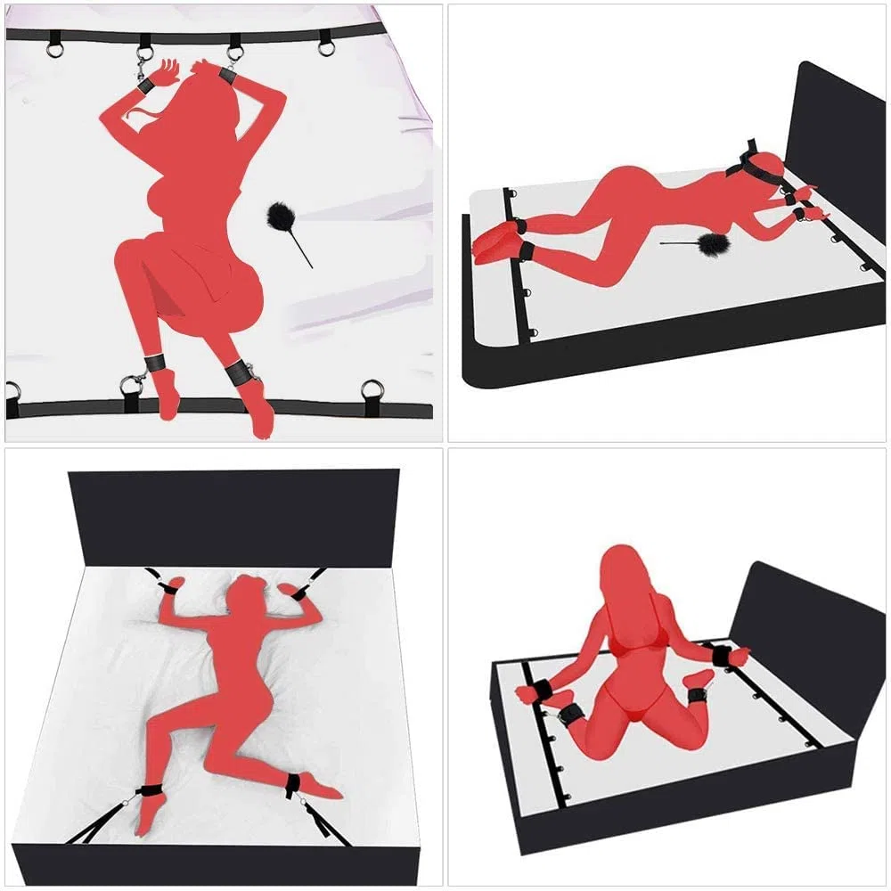 Qoosea Kits de Bondage 7 Pièces SM Set Sextoyse Couple Plaisir BDSM Parfait pour Les Débutants, Ensemble de Jouets Sexuels Menottes Masque pour Les Yeux Laisse Pour Couple
