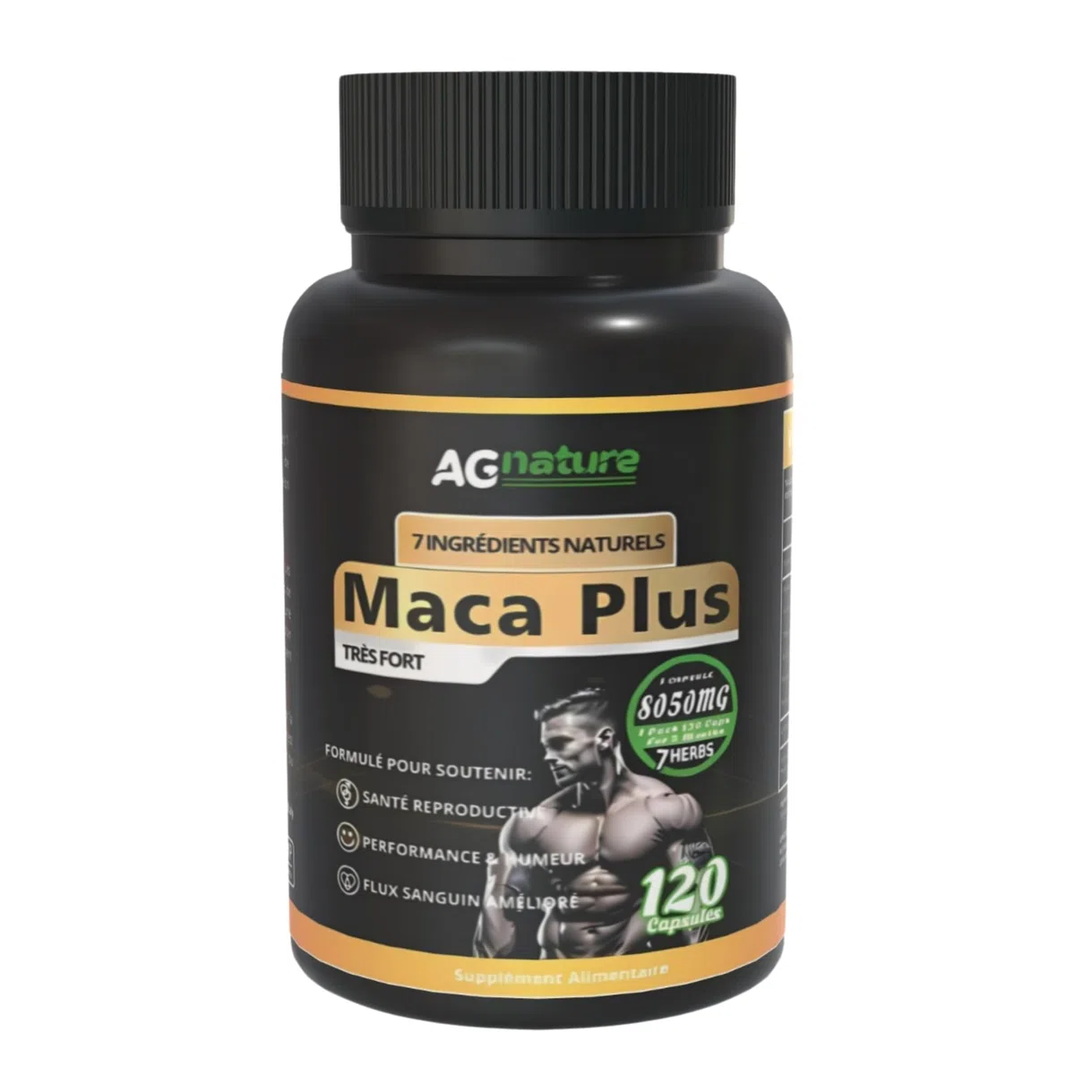 AG nature Maca péruvienne noire extra forte 8050 mg 120 gélules - Complexe à haute dose d'Ashwagandha, Ginseng, Tribulus Terrestris et Shilajit Pur