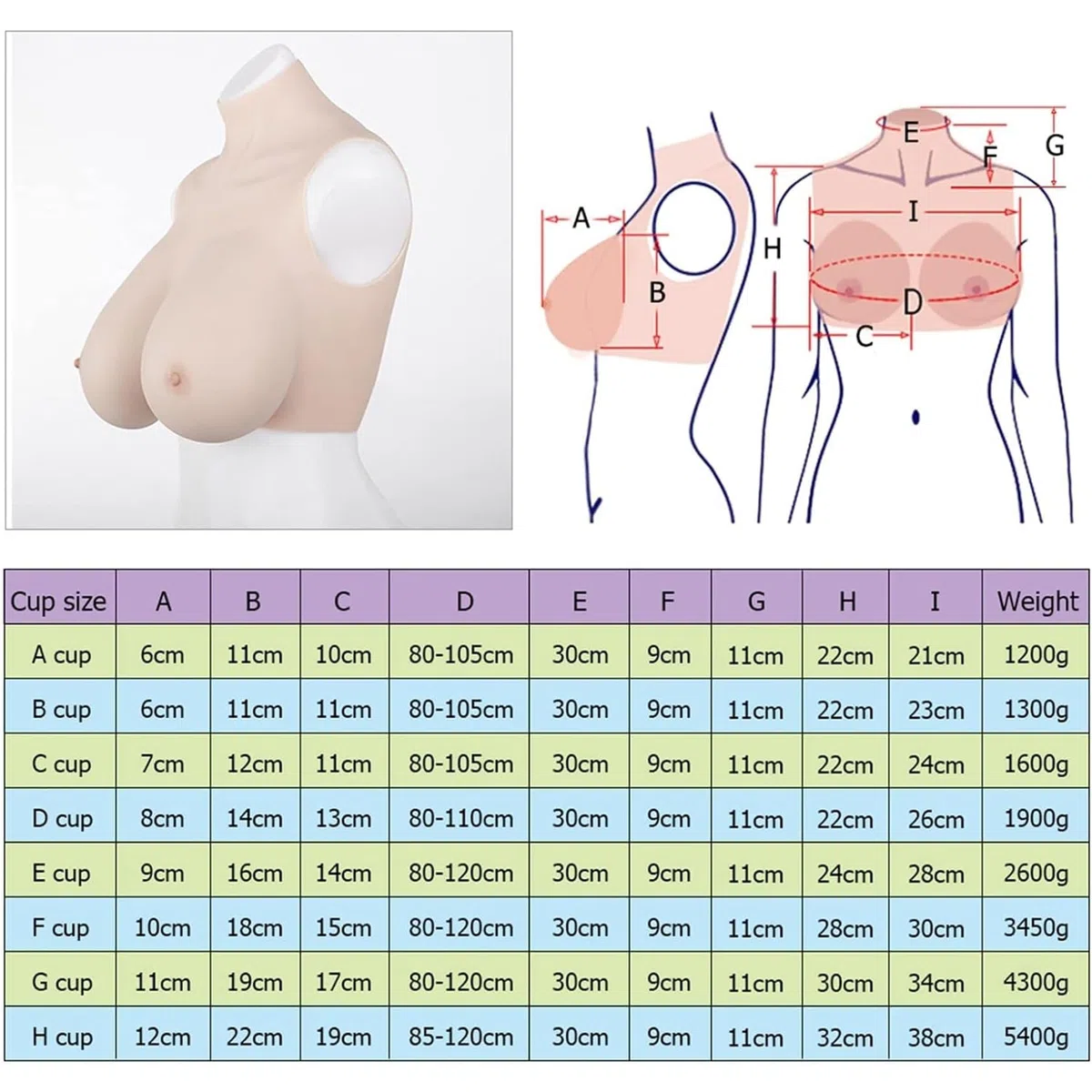 Soutien-Gorge pour prothèse Mammaire Poitrines de Silicones Rempli Silicone F Cup, Silicone Mastectomie Transgenre Cosplay, Formes mammaires en Silicone, Fournitures Mastectomie, Ivoire
