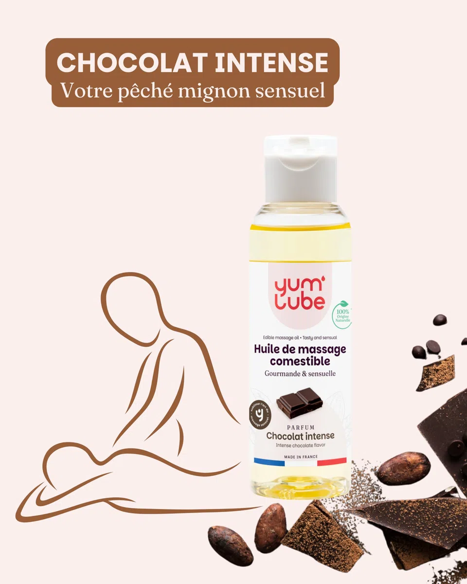 Yum'Lube | Huile de Massage Comestible Érotique Chocolat - Fabriqué en France - Huile De Massage Sexuel Couple - Massages Bien-Être - Sensuel Sexuelle & Érotiques - Huiles Relaxante & Bio - 100 ML