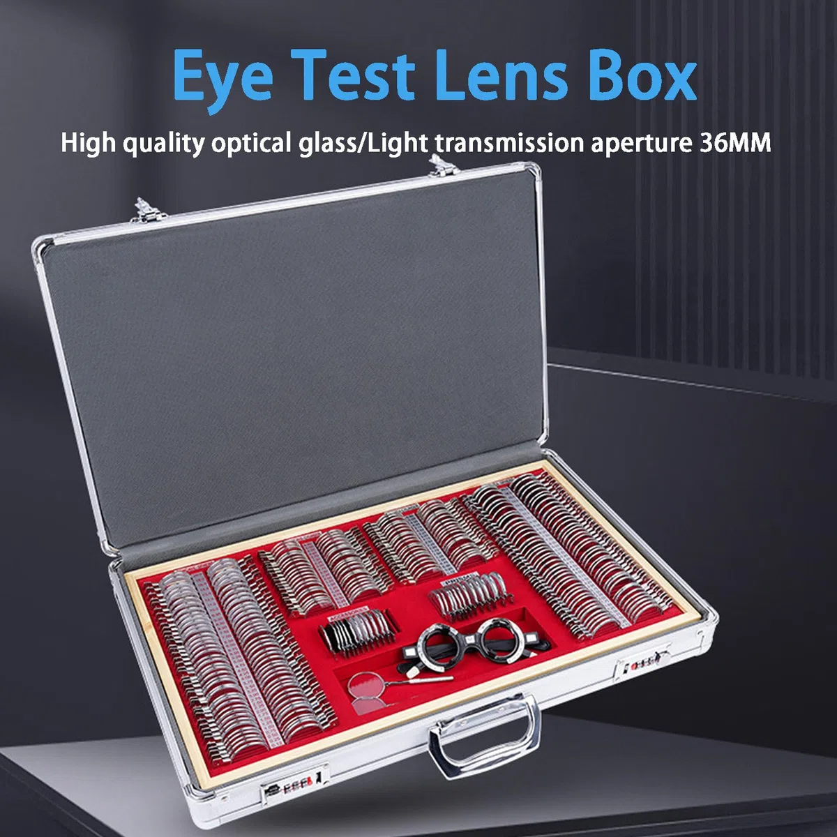 Kit de Lentilles d'Essai Optique, 266 Pièces Kit d'Optométrie, Kit d'Optométrie de Lentille Optique Précise, Kit d'Optométrie à Jante Métallique, Cadre d'Essai d'Optométrie