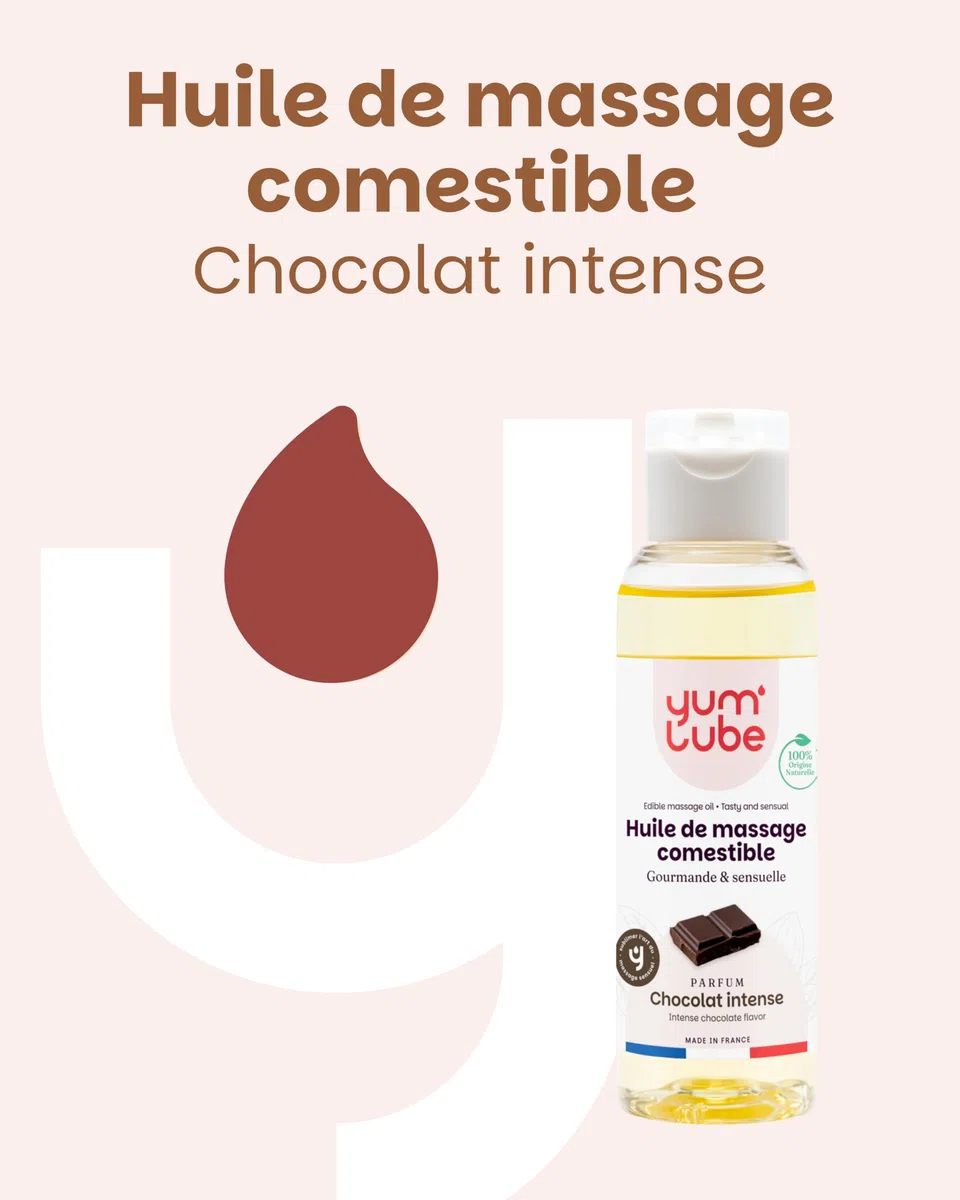 Yum'Lube | Huile de Massage Comestible Érotique Chocolat - Fabriqué en France - Huile De Massage Sexuel Couple - Massages Bien-Être - Sensuel Sexuelle & Érotiques - Huiles Relaxante & Bio - 100 ML