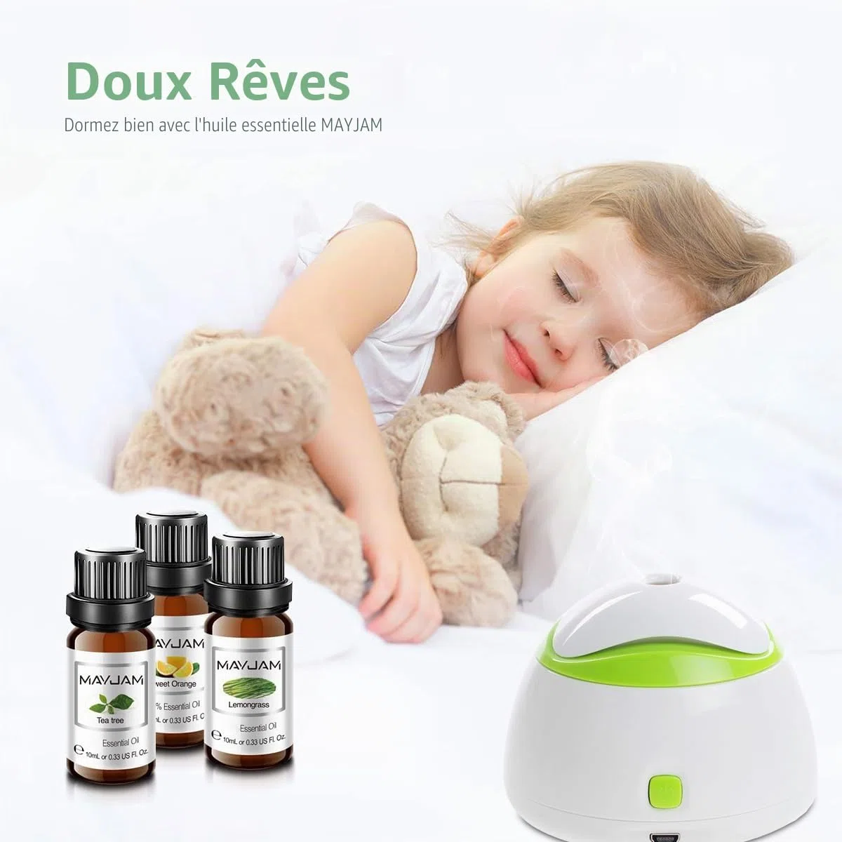 MAYJAM Kit Huile Essentielle Pure Naturelle 6 x 10ml, Coffret Huiles Essentielles pour Diffuseur, Huile Parfumée Eucalyptus, Menthe Poivrée, Lavande, Tee Tree, Citronnelle, Orange