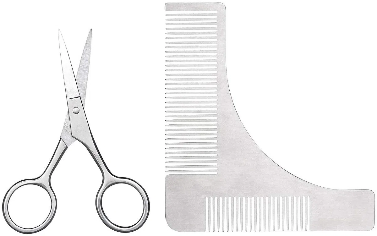 2 peignes à barbe et traceur de contours avec ciseaux [Sichler Men's Care]