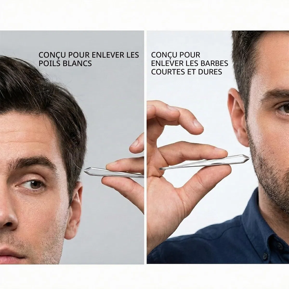 AUSOMTEK Pince à épiler à barbe – Acier inoxydable, outil d'épilation fine, pointe de 5 mm, boîte transparente