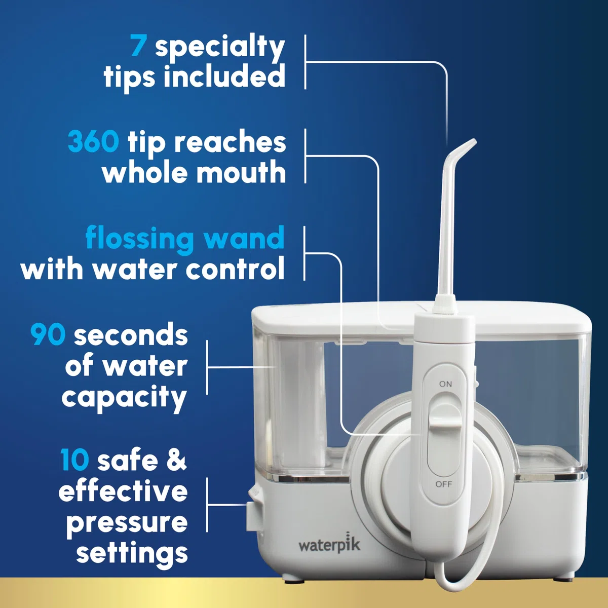 Waterpik ION Professional WF12 Hydropulseur dentaire sans fil rechargeable et portable, noir, 1 pièce (blanc)