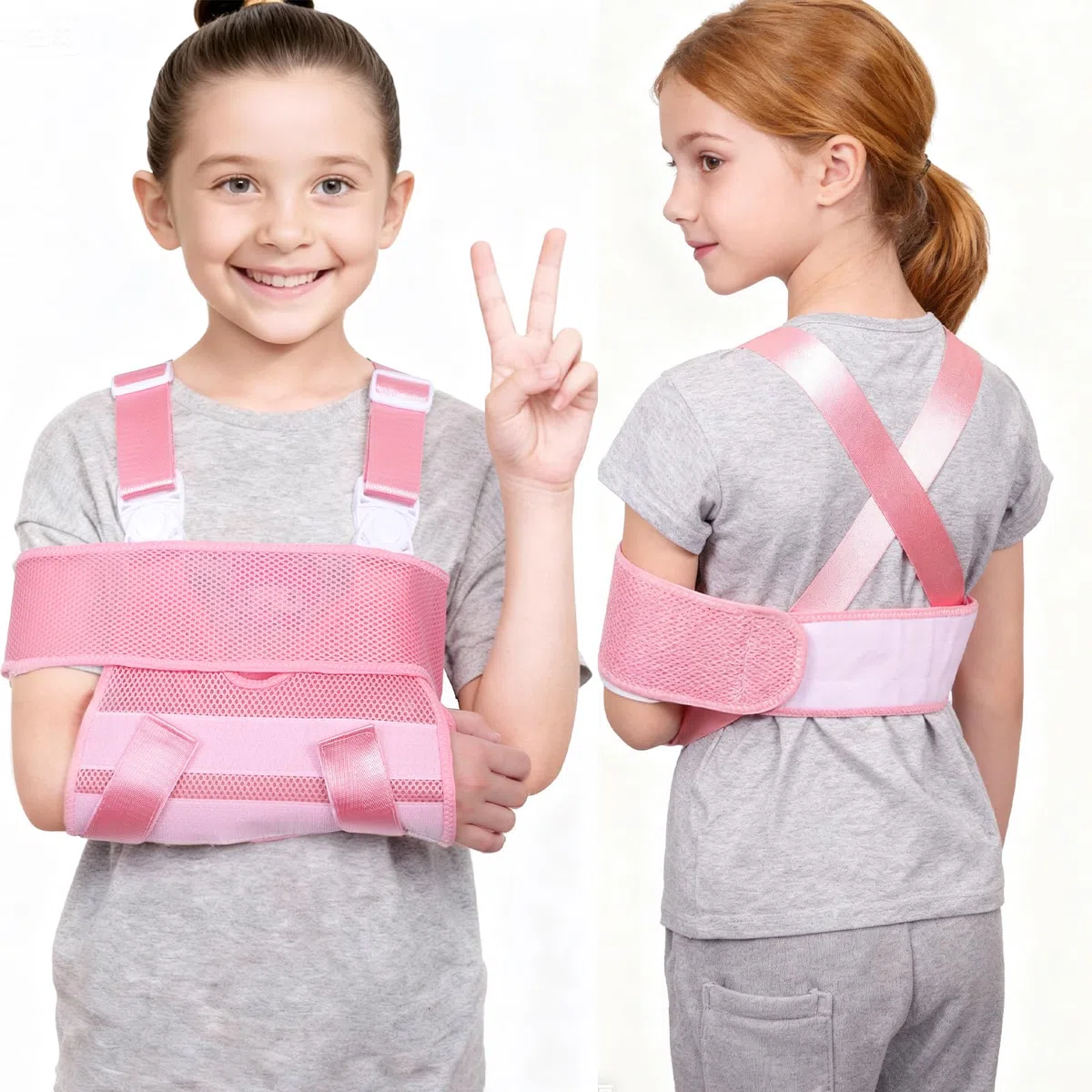 Élingue de bras enfants Écharpe d'immobilisation pour bras et épaule en abduction pour enfants, Support pour clavicule, poignet, coude (Rose, Taille XS)