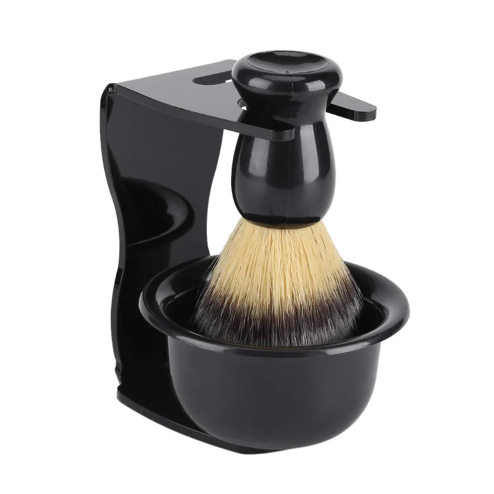 Nikou Set de blaireau - Support de pinceau + pinceau + bol de rasage pour homme