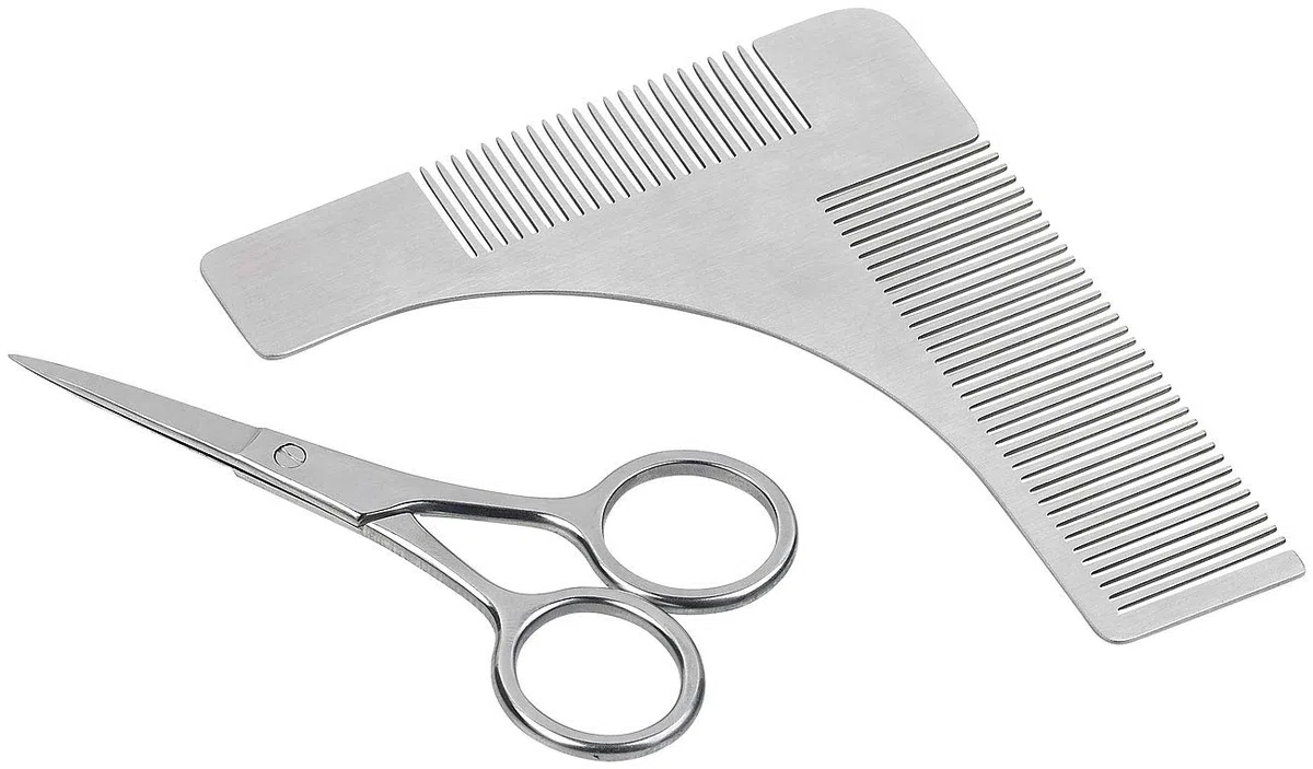 2 peignes à barbe et traceur de contours avec ciseaux [Sichler Men's Care]