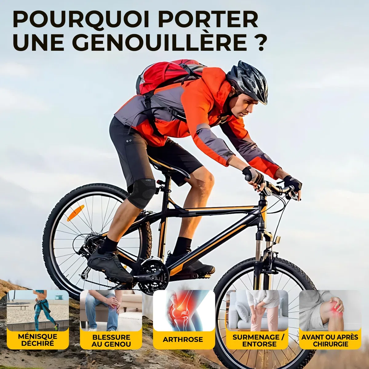 NEOtech Care Genouillère protège-genou en fibre de bambou - Élastique, respirante (Couleur noire, Taille M, 1 Unité)