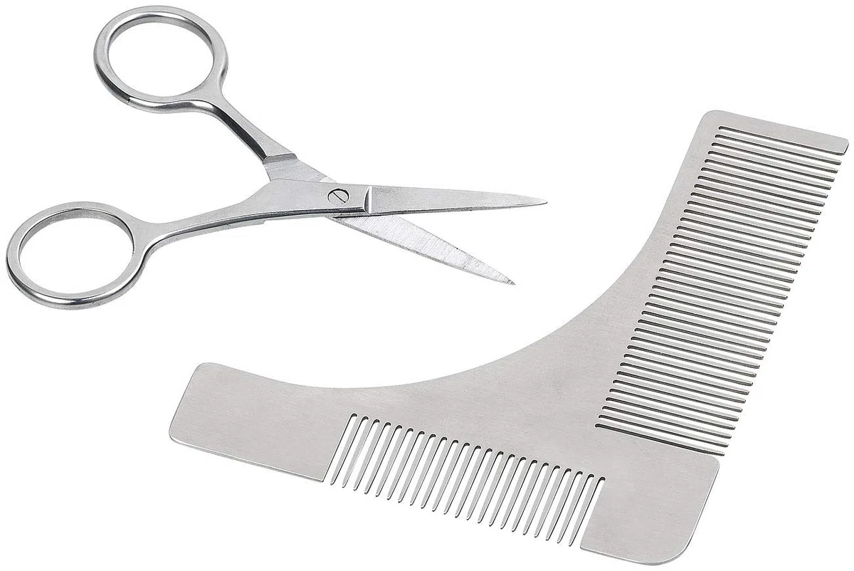 2 peignes à barbe et traceur de contours avec ciseaux [Sichler Men's Care]