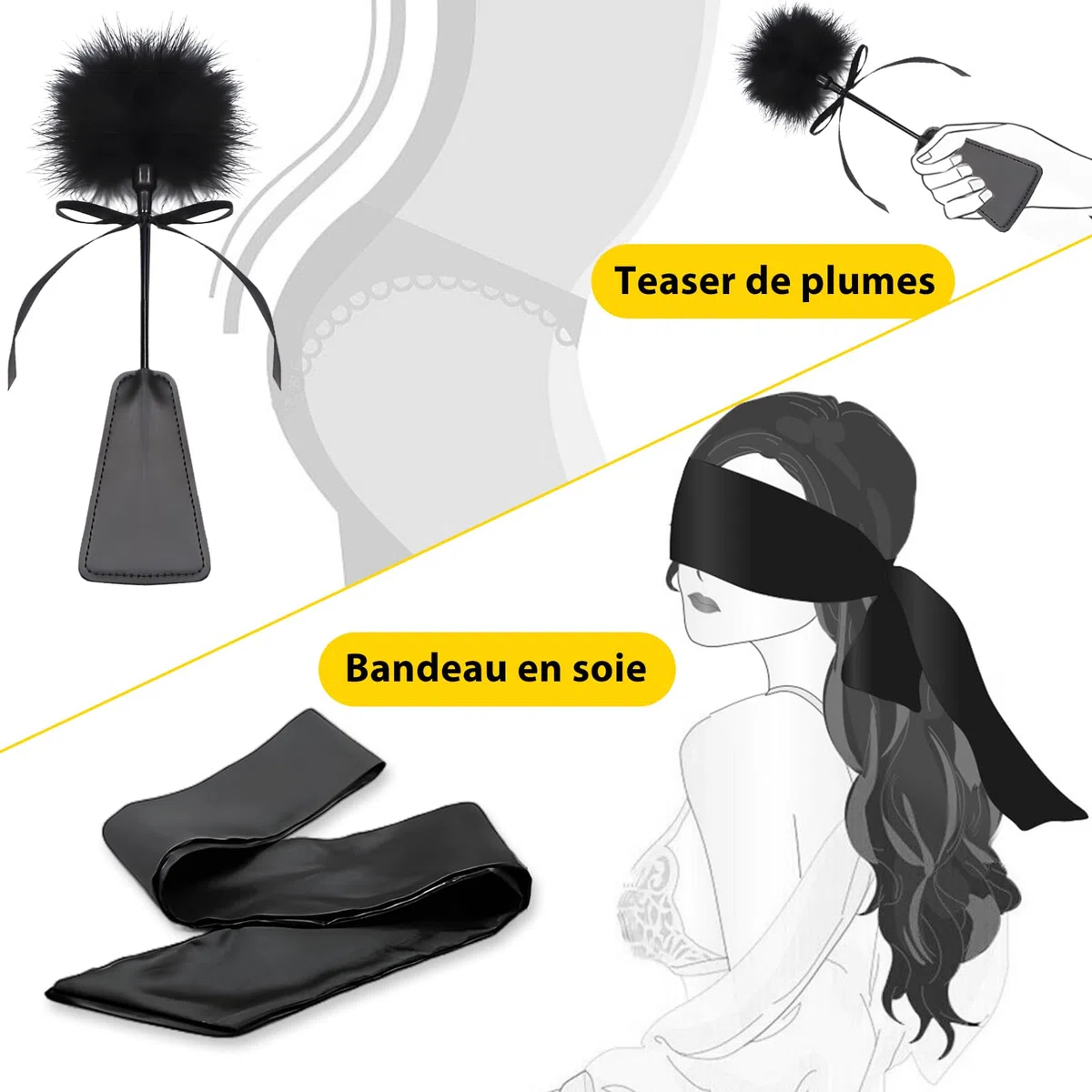 BDSM Sex Toys Divers Accessoires de Menottes du Poignet à la Cheville avec Harnais, Sexuelle Adulte Couple Équipement de Bondage Réglable,Outils avec Bandeau et Pagaie de Culture Tickler SM Games