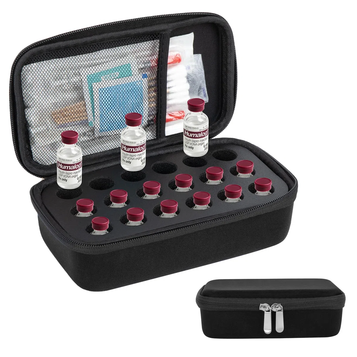 YOUSHARES Étui de Rangement pour flacons d’insuline/médicaments – 18 flacons – Convient aux GLP-1, Bac Water & peptides 10ml – Boîte Rigide avec Mousse HD – Noir