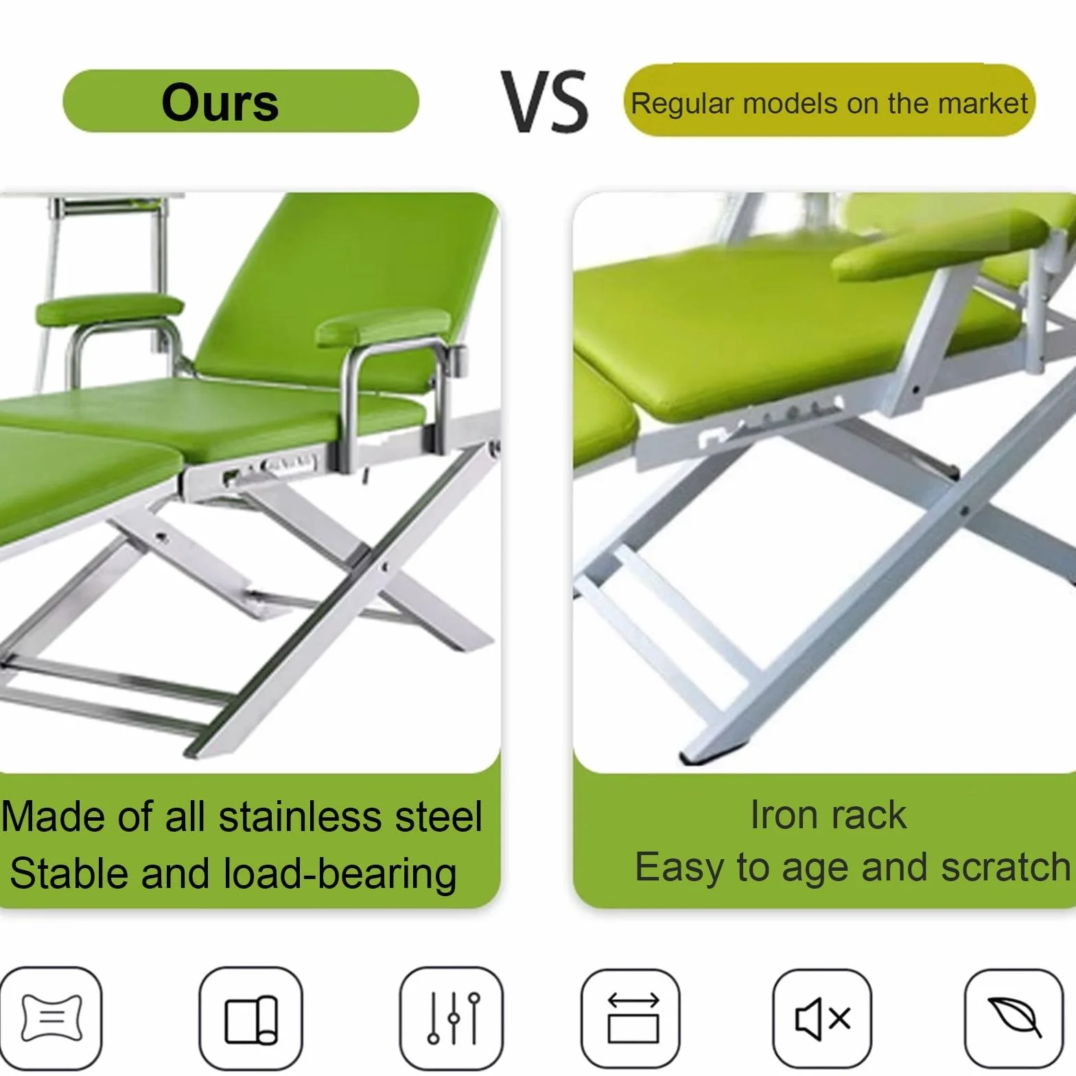 Fauteuil Dentaire Professionnel Fauteuil Dentaire Pliant Portable Avec Lampe LED Conception De Pieds De Chaise en Acier Inoxydable Rotation 360 Degrés Ergonomie(Blue)
