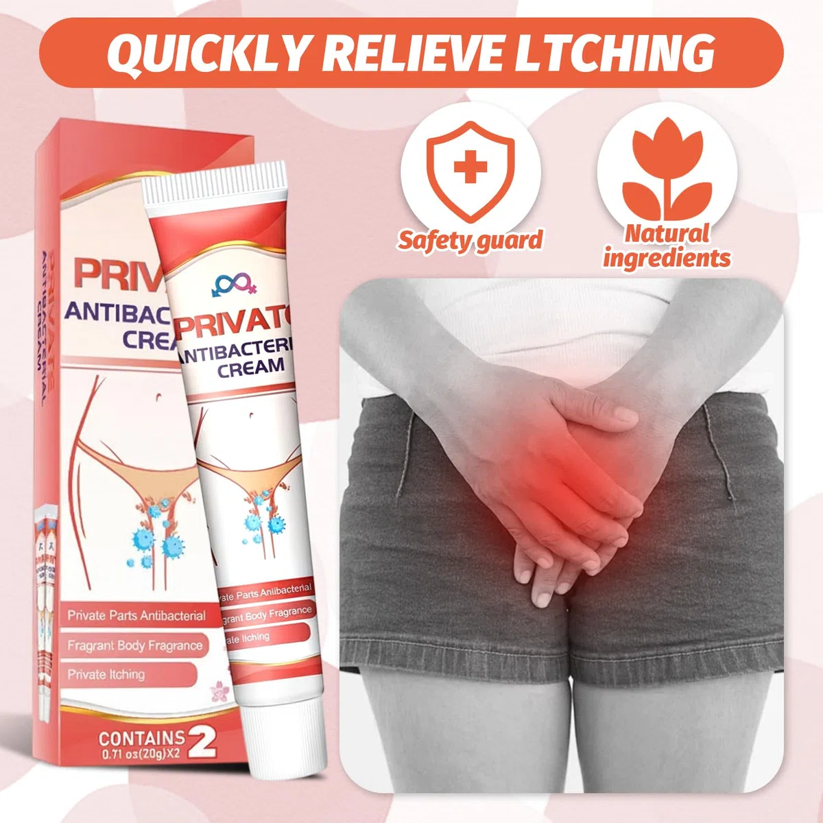 2 Pcs Crème Antibactérienne Intime, Crème Antifongique Apaisante et Réparatrice pour Homme et Femme, Soulage Rapidement les Démangeaisons, Rougeurs et Irritations de la Peau