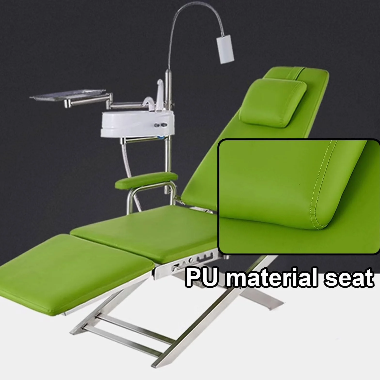 Fauteuil Dentaire Professionnel Fauteuil Dentaire Pliant Portable Avec Lampe LED Conception De Pieds De Chaise en Acier Inoxydable Rotation 360 Degrés Ergonomie(Blue)