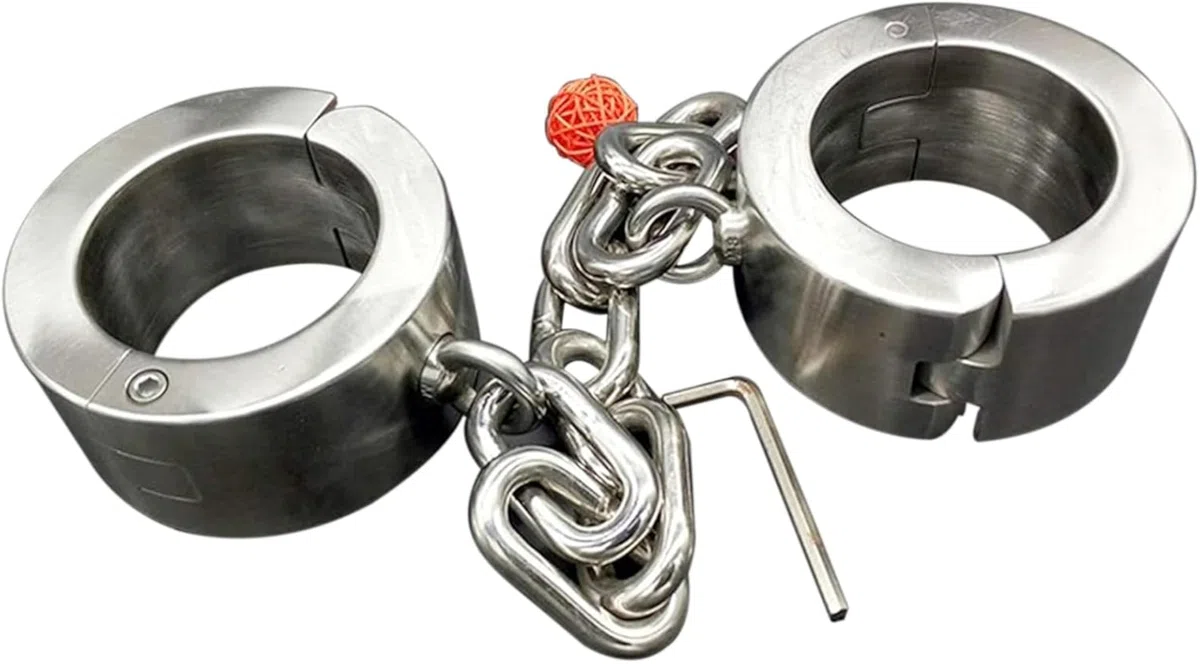 Menottes de Cheville de Bondage en métal SM - Attaches de Jambe en Acier Inoxydable, Manchettes de Cheville de 2 cm d'épaisseur, système de retenue, Jouet érotique for Couples(Male)