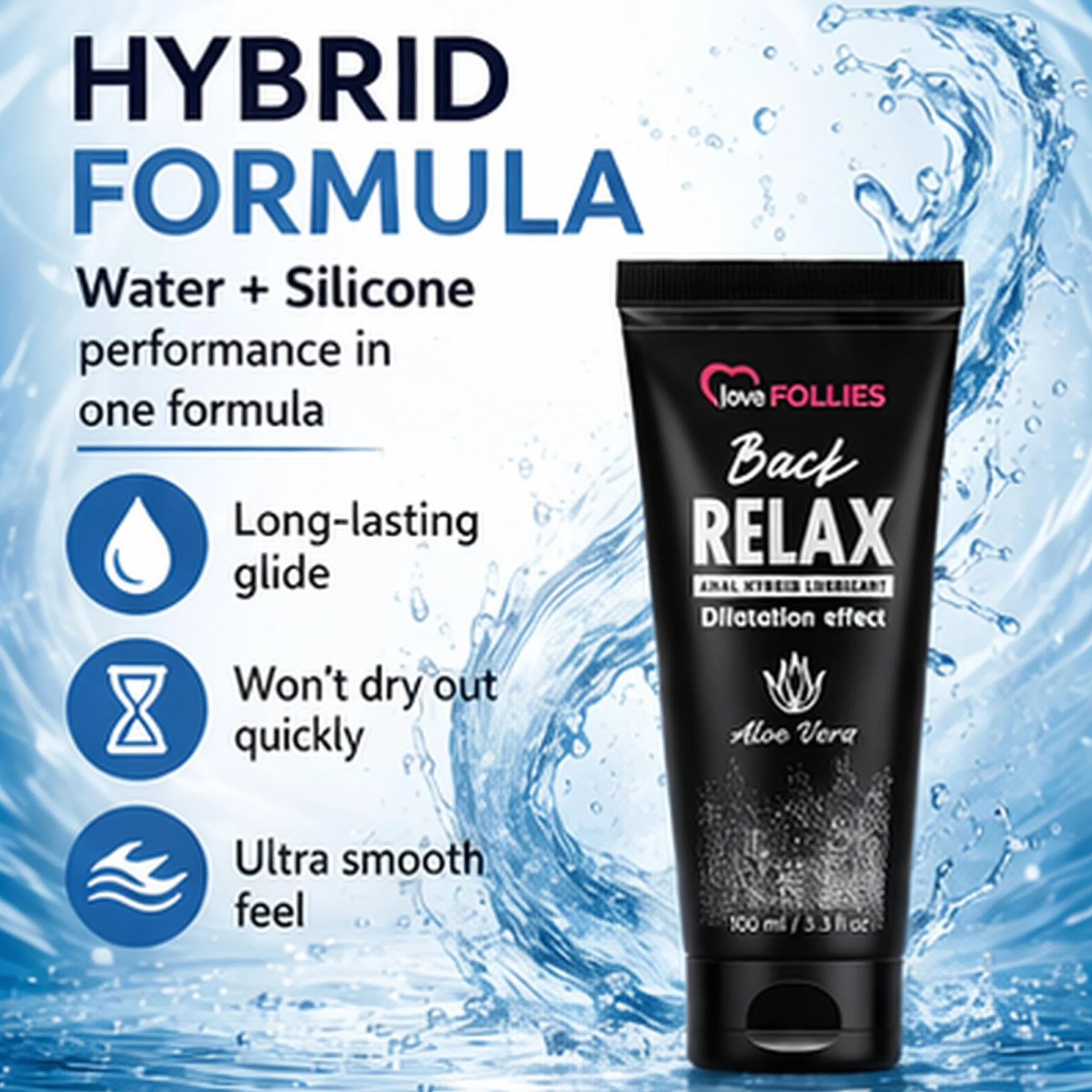 back relax Lubrifiant Anus Dilatant Relaxant à la Aloe Vera avec anesthésique- lubrifiant intime a l'eau et de silicone Hybride 100 ml