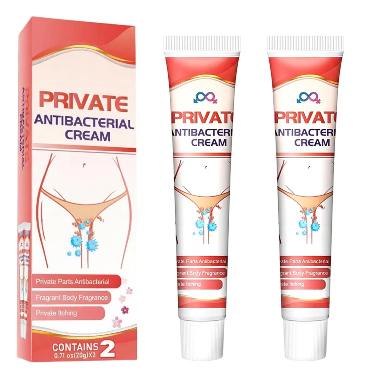 2 Pcs Crème Antibactérienne Intime, Crème Antifongique Apaisante et Réparatrice pour Homme et Femme, Soulage Rapidement les Démangeaisons, Rougeurs et Irritations de la Peau