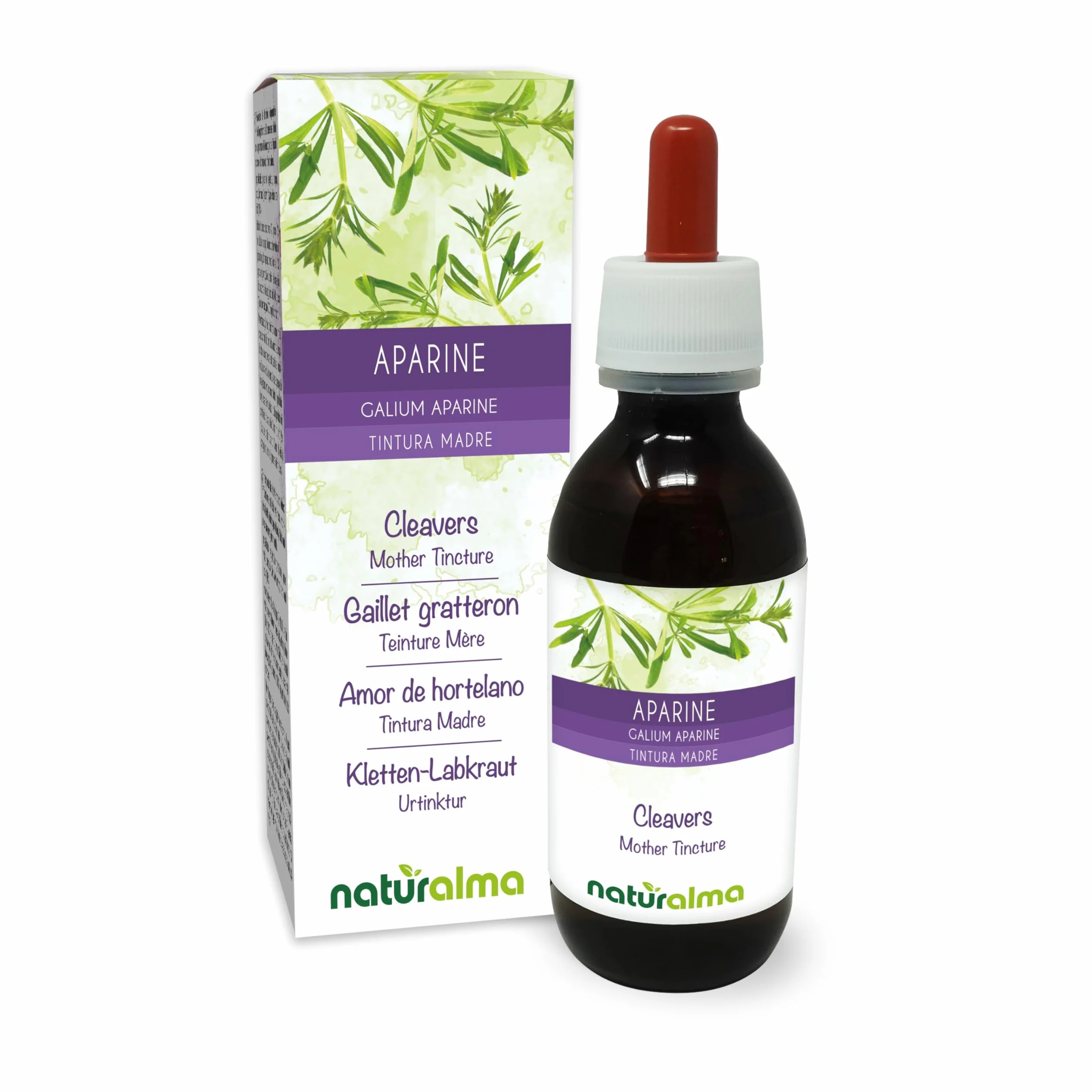 Gaillet gratteron (Galium aparine) herbe avec fleurs Teinture Mère sans alcool Naturalma - Extrait liquide gouttes 120 ml - Complément alimentaire - Végétalien ou végan
