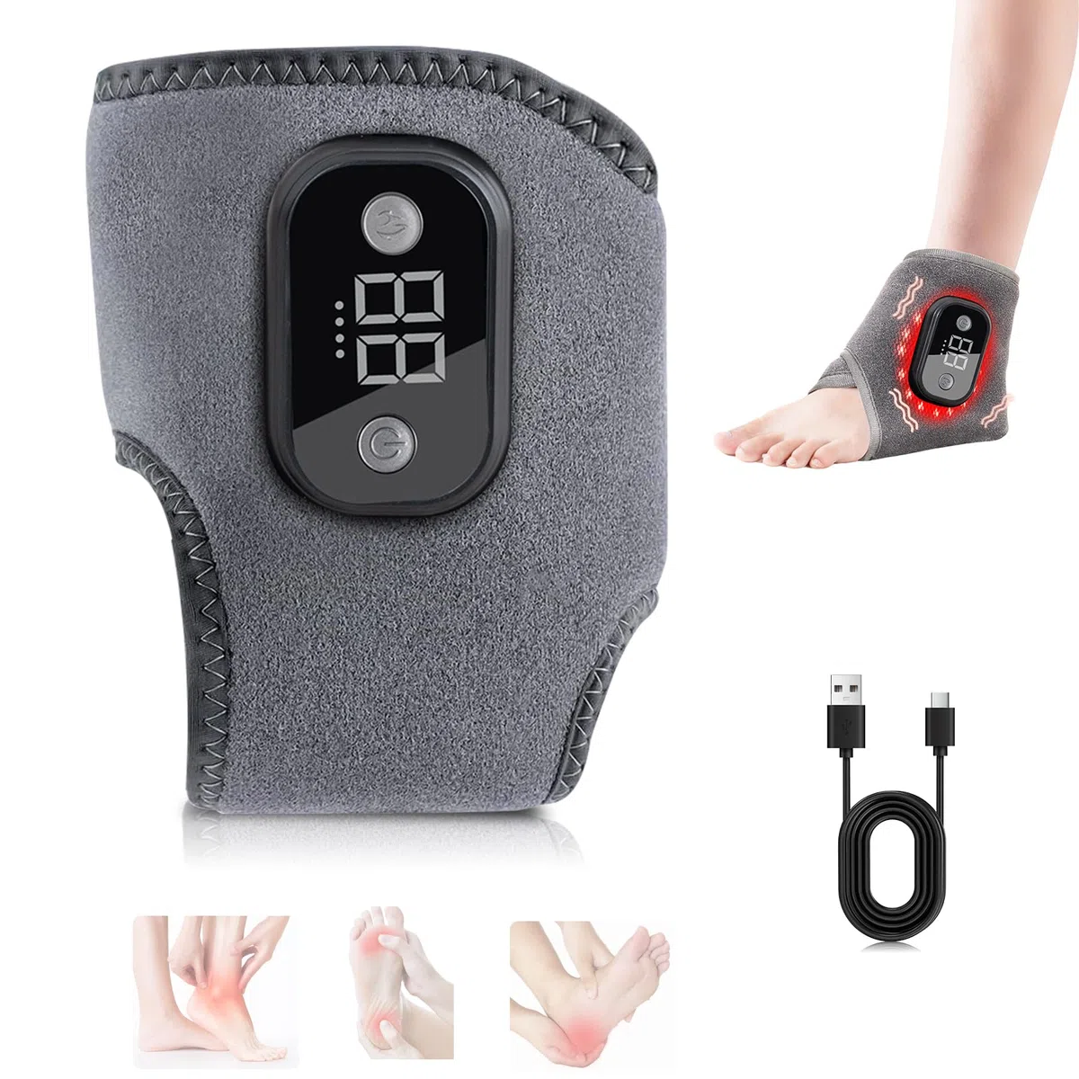 3 en 1 Masseur de Pieds Électrique 1 Pièces, Massage Pieds avec 3 Modes Vibration et 3 Niveaux de Chauffageé, Portable Masseur de Cheville, Masseur Pied Pour Soulagement Douleurs et Relaxation