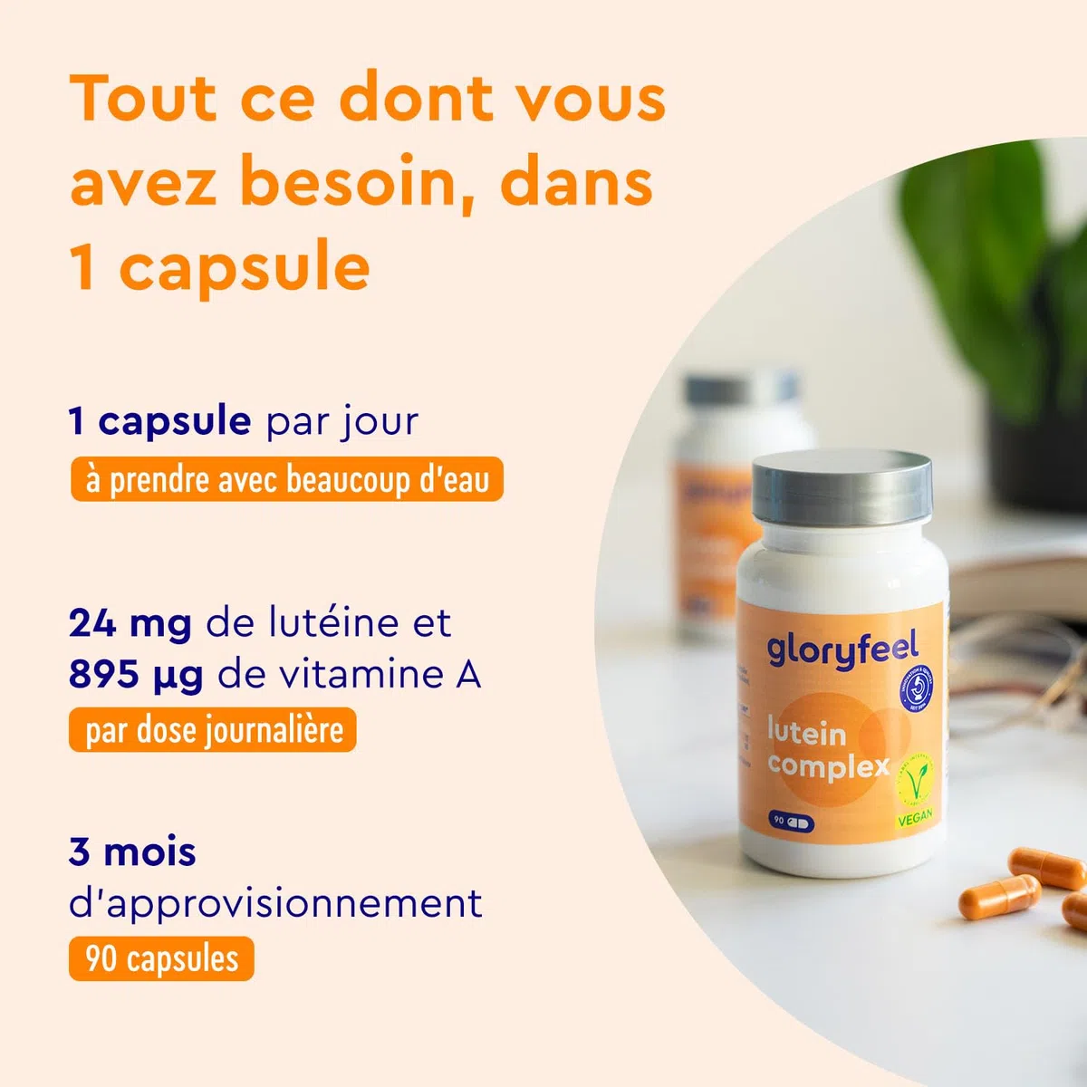 Lutéine & Zéaxanthine Capsules - Complément Santé pour les Yeux - 90 Gélules avec Vitamine A et Riboflavine - 3 Mois d'Approvisionnement - Hautement Dosée et 100% Vegan - Testé en Laboratoire