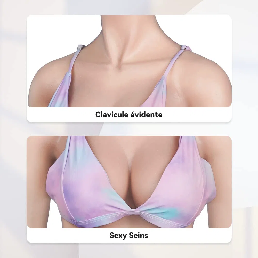 Minaky Faux Seins Silicone Bodysuit Silicone Panty Fournitures Mastectomie Silicone Prothèse Mammaire Réalistes Fausse Poitrine pour Crossdresser et Cosplay Transgenre(C Cup,Jaune)