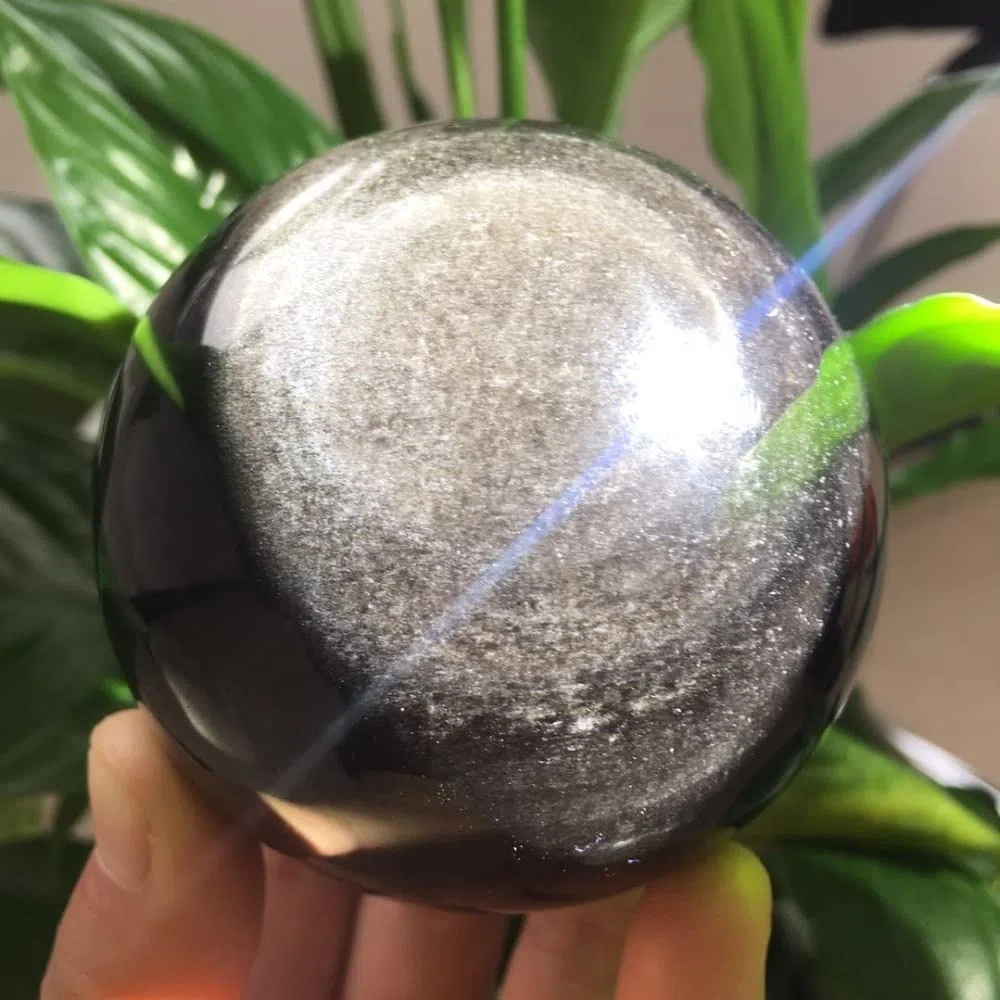 1pc 1500-1600g Silver Sheen Obsidian Sphere Crystal Ball